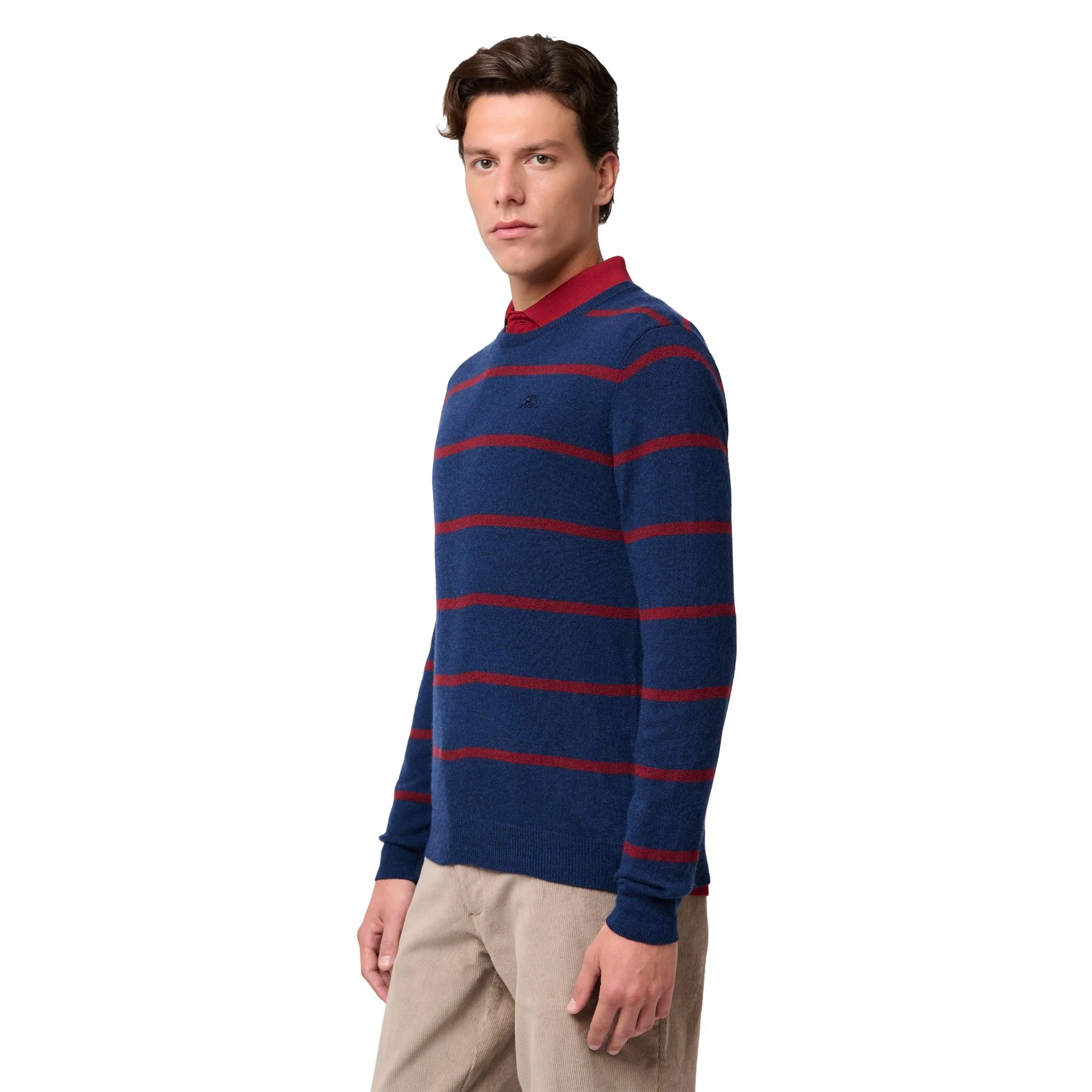 GROS - KNITWEAR - Pull Over - Man - BLUE IRIS-RED POMEGRANATE